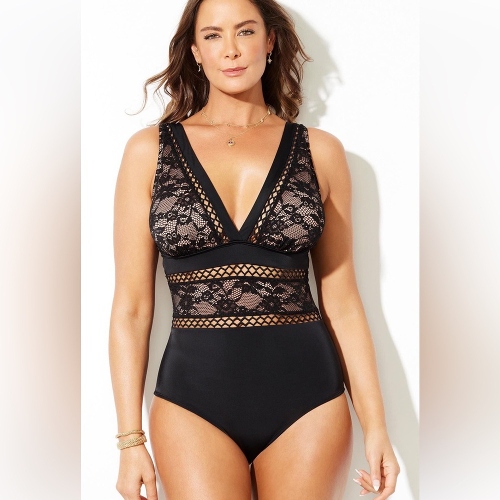 Women's Black Lace One-Piece Swimsuit